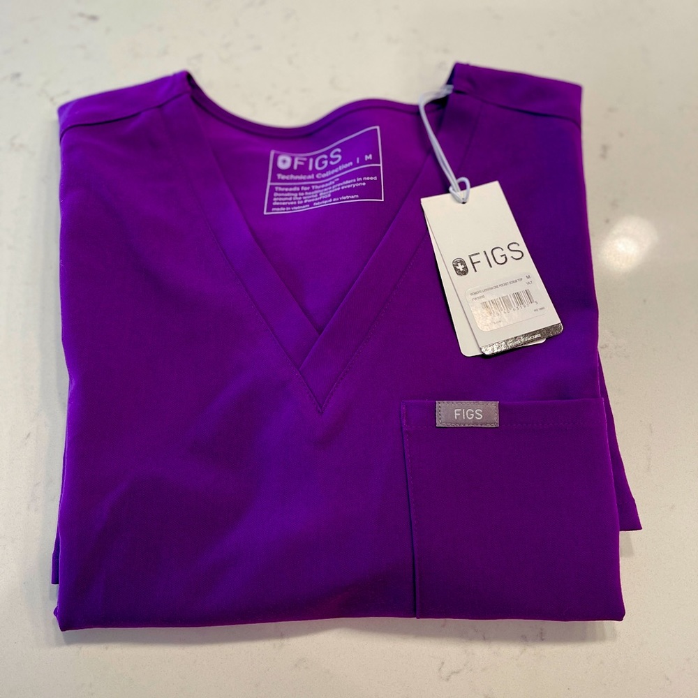 NWT Figs dark purple single pocket scrub top